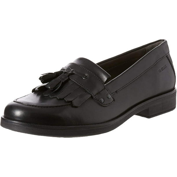 GEOX AGATA D Girls Casual Smart Dress Slip On Leather School Shoes Patent Black